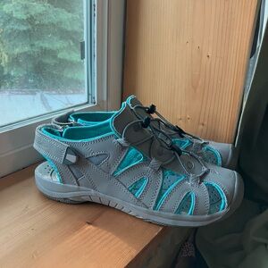Eddie Bauer sandals, gray, and sea green teal